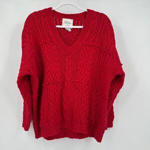 Cie Internationale Womens Sweater Sz L Red Chunky Cable Knit Vintage Cottagecore